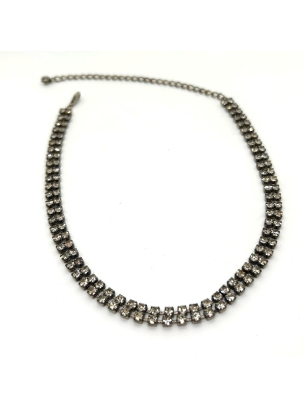 Vintage Double Strand Rhinestone Choker Necklace Silver Tone Crystal Bridal Prom - Picture 3 of 15